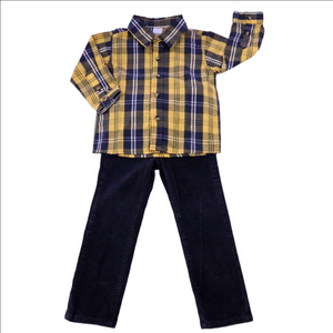 Yellow Plaid Shirt and Dark Gray Pants Set